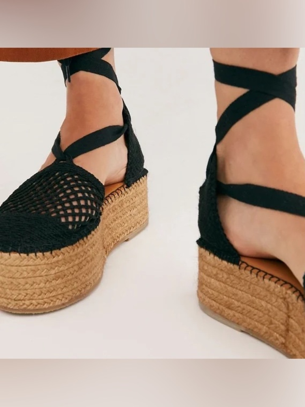 Free People Black Woven Espadrille Platform Sandals